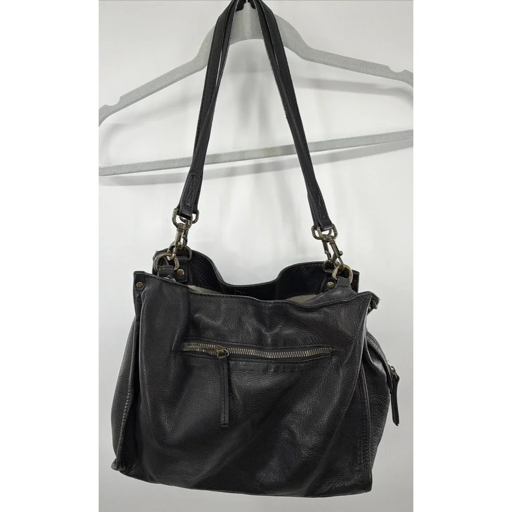 American‎ Leather Company Lenox Triple Entry Black Leather Satchel Handbag